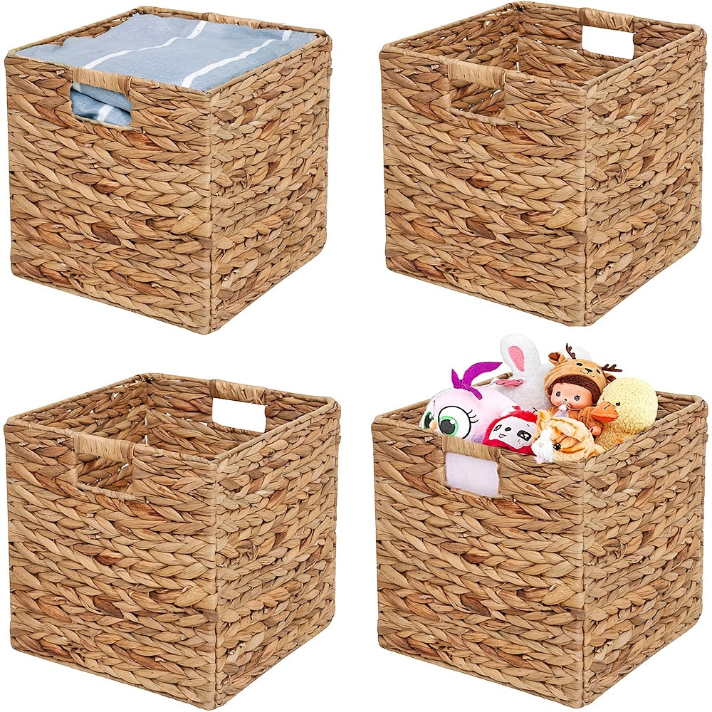 Storage Baskets, 11X11Inch Cube Baskets, Foldable Handwoven Water Hyacinth Laundry Organizer, Cube Storage Baskets