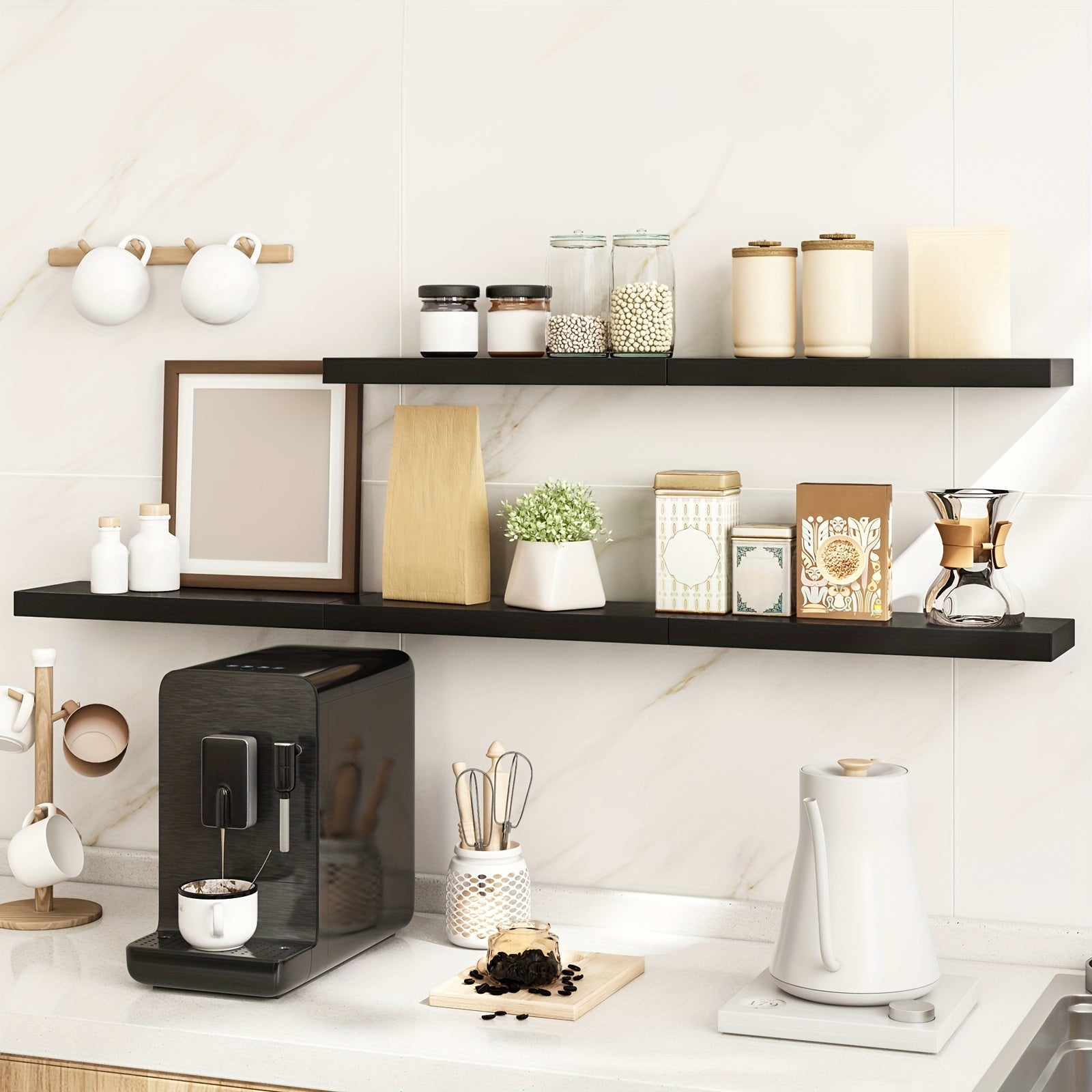 Kitchen Essential – TOMNK 5pcs Floating Shelves for Wall, Black Wall Mounted Shelves for Room Decor, Wall Dresser, Bathroom Storage And Additions, Living Room, Bedroom, Kitchen, Office Decor