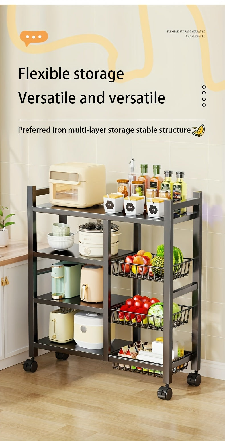Smart 1pc Adjustable Home Storage Rack – durable multi-purpose storage, 1pc Movable Storage Rack Adjustable 4-Storey Kitchen Shelf with 3 Wire Baskets Kitchen Organizer, designed for American homes, daily convenience and practical gifting