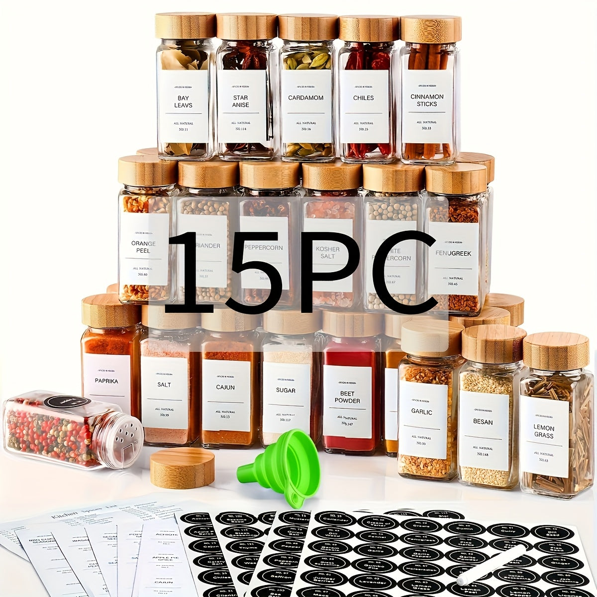 Storage Jars – 15 24 36pcs Spice Jars with Labels And Lids 4oz Spice Empty Bottles with