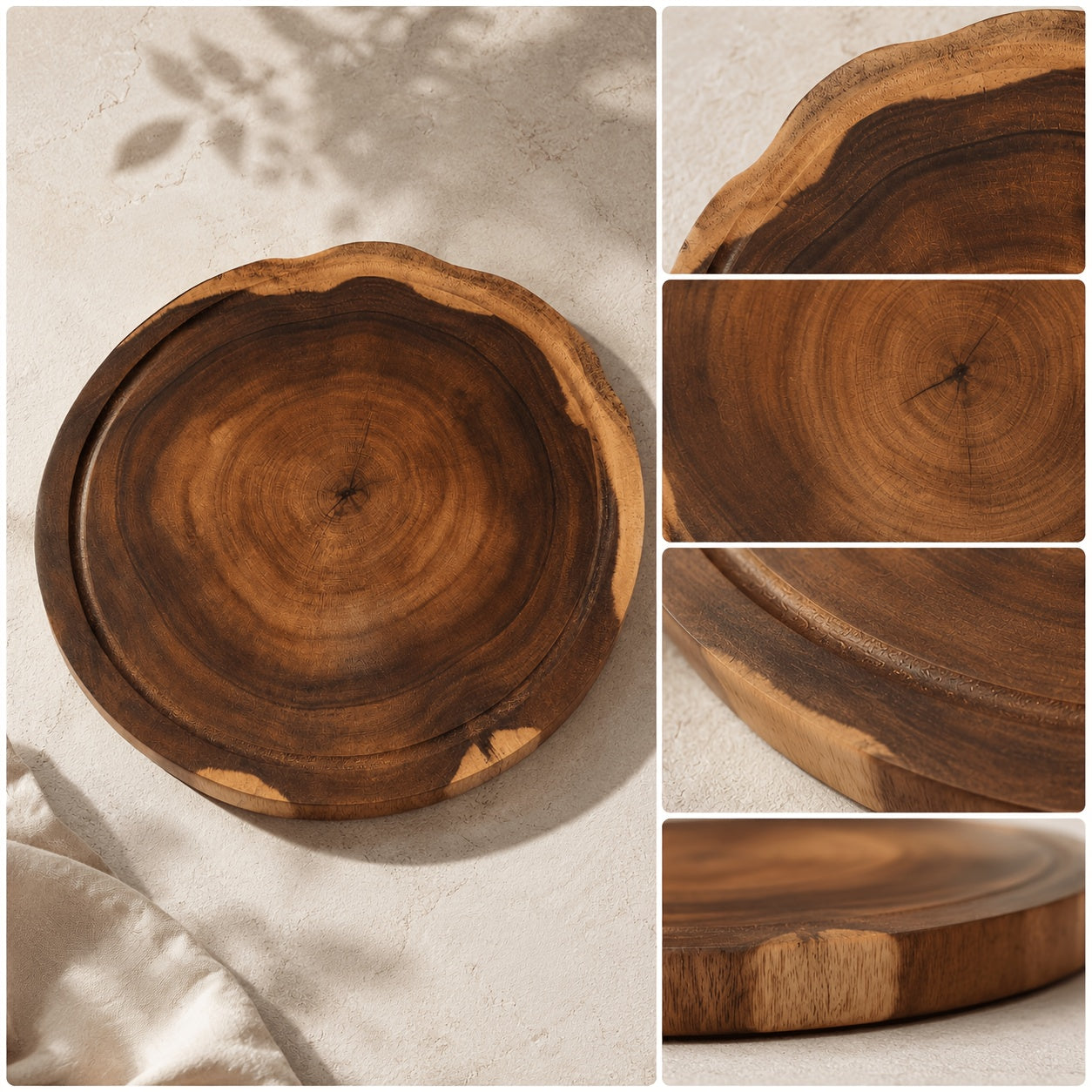 Linoroso 12-Inch Large Round Acacia Wood Cutting Board, 1-Inch Thick Live Edge Chopping Board, Cheese, Charcuterie, Bread, Pizza And Serving Platter for Kitchen Prep, BBQ, Picnic And Camping