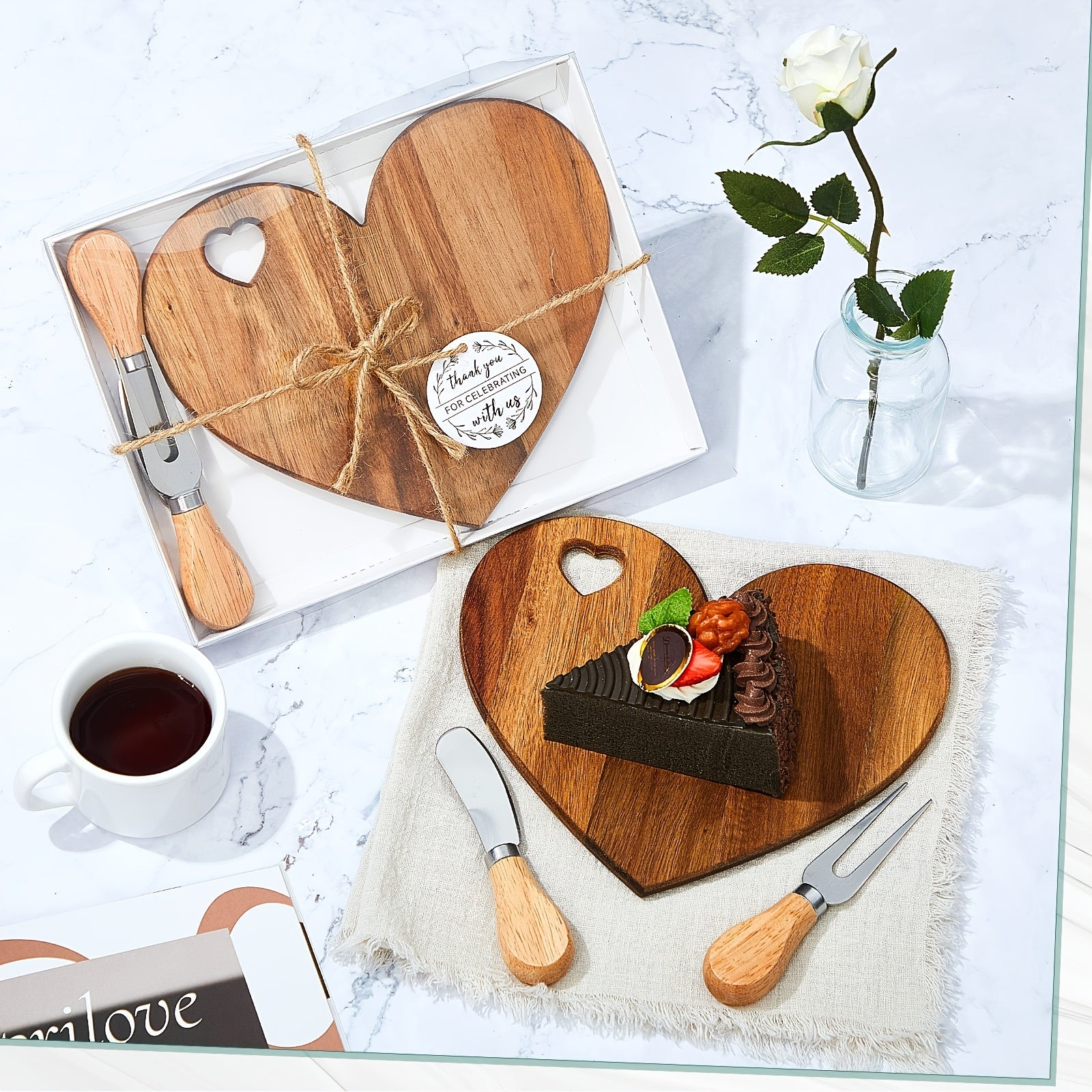 24 Set Bridal Shower Favor Heart Cheese Board Cheese Knives Wood Mini Charcuterie Board Thank You Gift Box for Guest Bridal Baby Shower Prize Wedding Birthday Valentines Day (Acacia Color) Helloween Christmas, Guest Favors, Wedding Gifts, Wooden Serving T