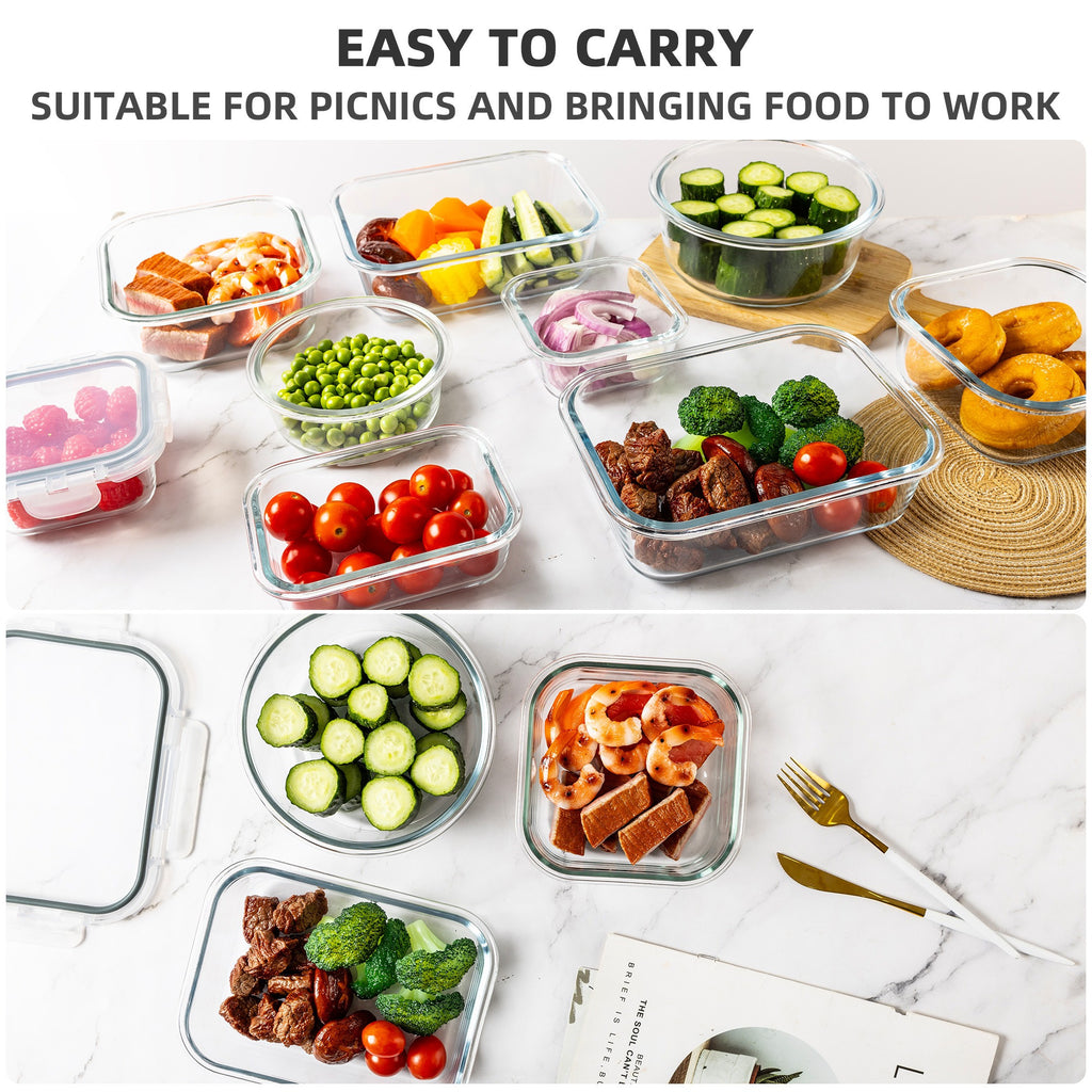 Easy-Access 12pcs Glass Meal Prep Container Set – leak-resistant reusable meal prep, 12pcs Glass Food Storage Containers with Lids Meal Prep Pantry Kitchen Storage Containers for, designed for American homes, daily convenience and practical gifting