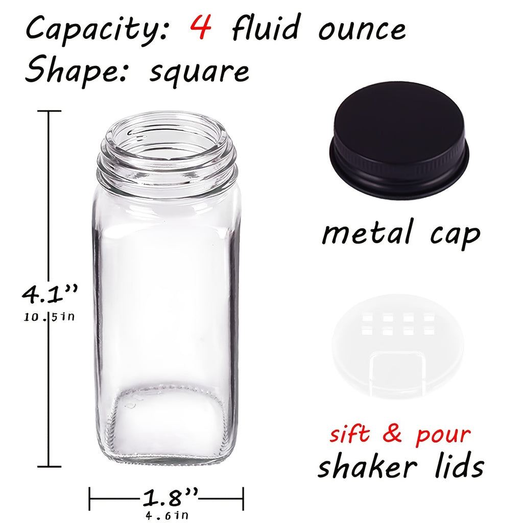 Easy-Access 24pcs Glass Spice Jar Set – clear reusable pantry storage, 24pcs Glass Spice Jars with Labels Square Empty Spice Containers Condiment Squeeze Bottles Seasoning, designed for American homes, daily convenience and practical gifting