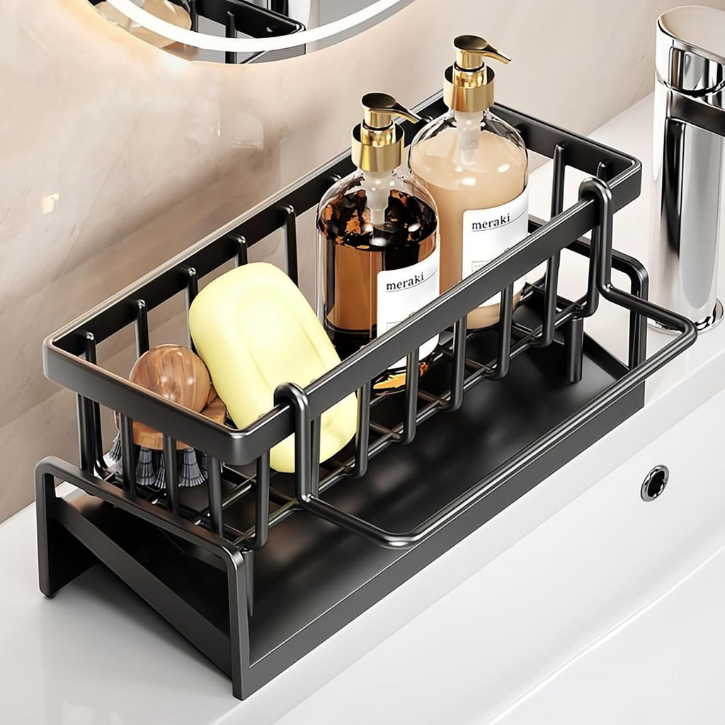 Stainless Steel Kitchen Sink Caddy With Drainage, 304 Stainless Steel Kitchen Sink, Sink Caddy With Drainage For Dishwashing Brush, Sponge, Soap And Scrubbing Accessories, Kitchen Accessories, Kitchen Organizers And Storage