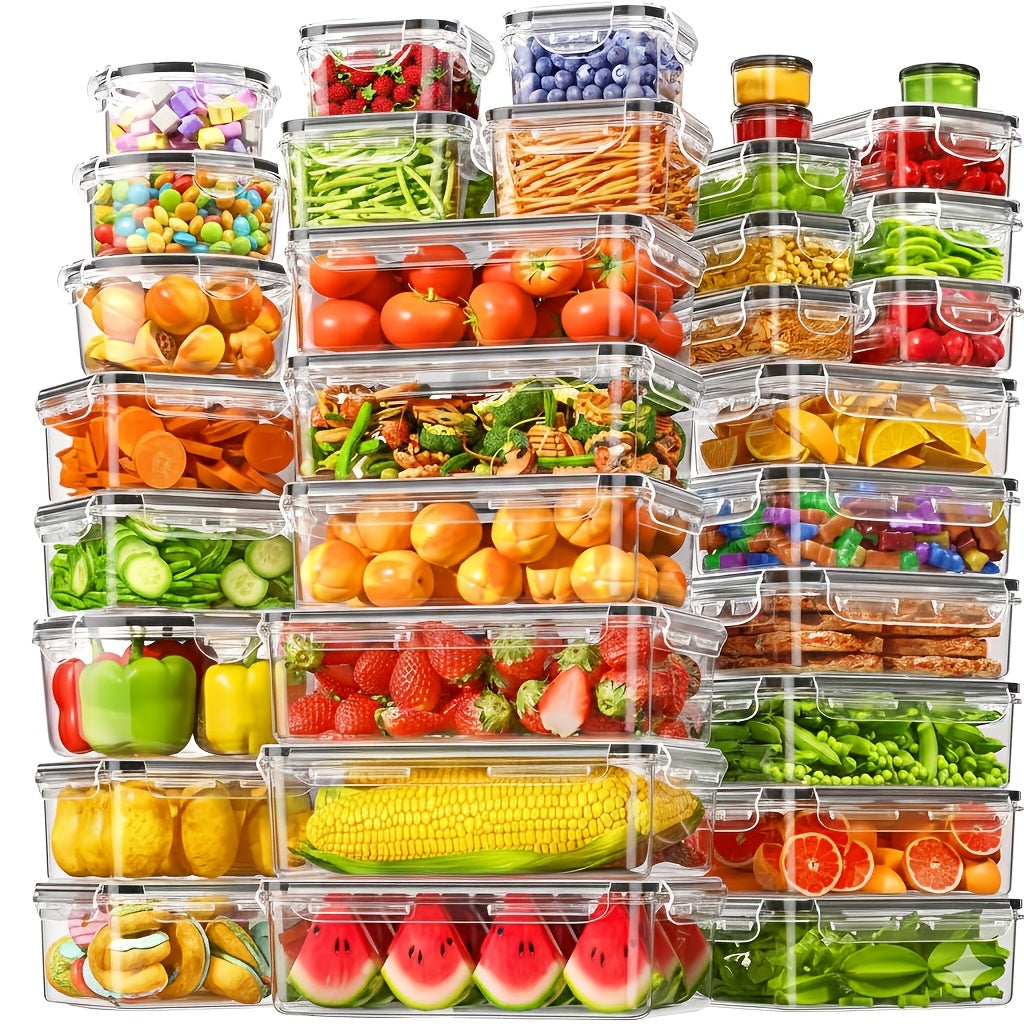 [Food Storage Containers] 68pcs Food Storage Containers With Lids (34 Containers + 34 Lids) - Airtight Leakproof PP Plastic Meal Prep Jars, Freezer/Safe, Microwave & Dishwasher Safe, Stackable Rectangular Canisters With Locking Lids For Pantry