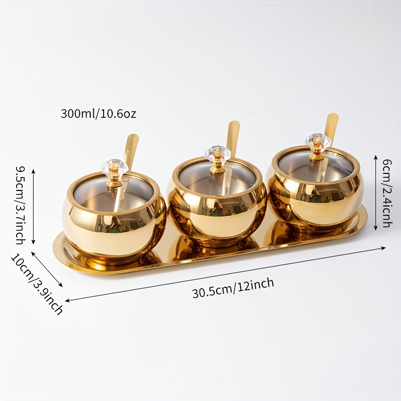 Storage Jars – 1 Set of 2 3 Stainless Steel Seasoning Jars Set Spice Containers with Lid