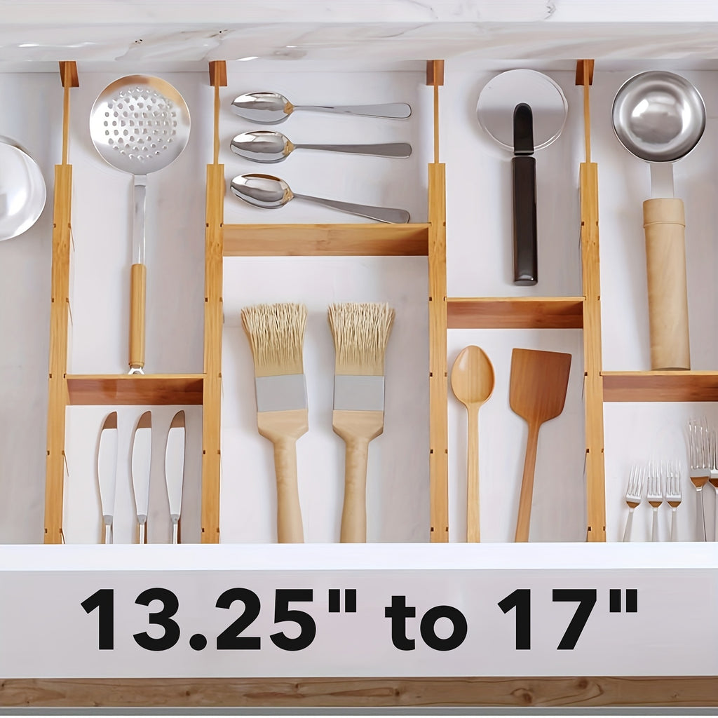 13.25-17 in Expandable Bamboo Drawer Dividers, Adjustable Organizers with Labels And Inserts for Dressers, Kitchen, Office, Desk & Drawer Organizer for Home Storage