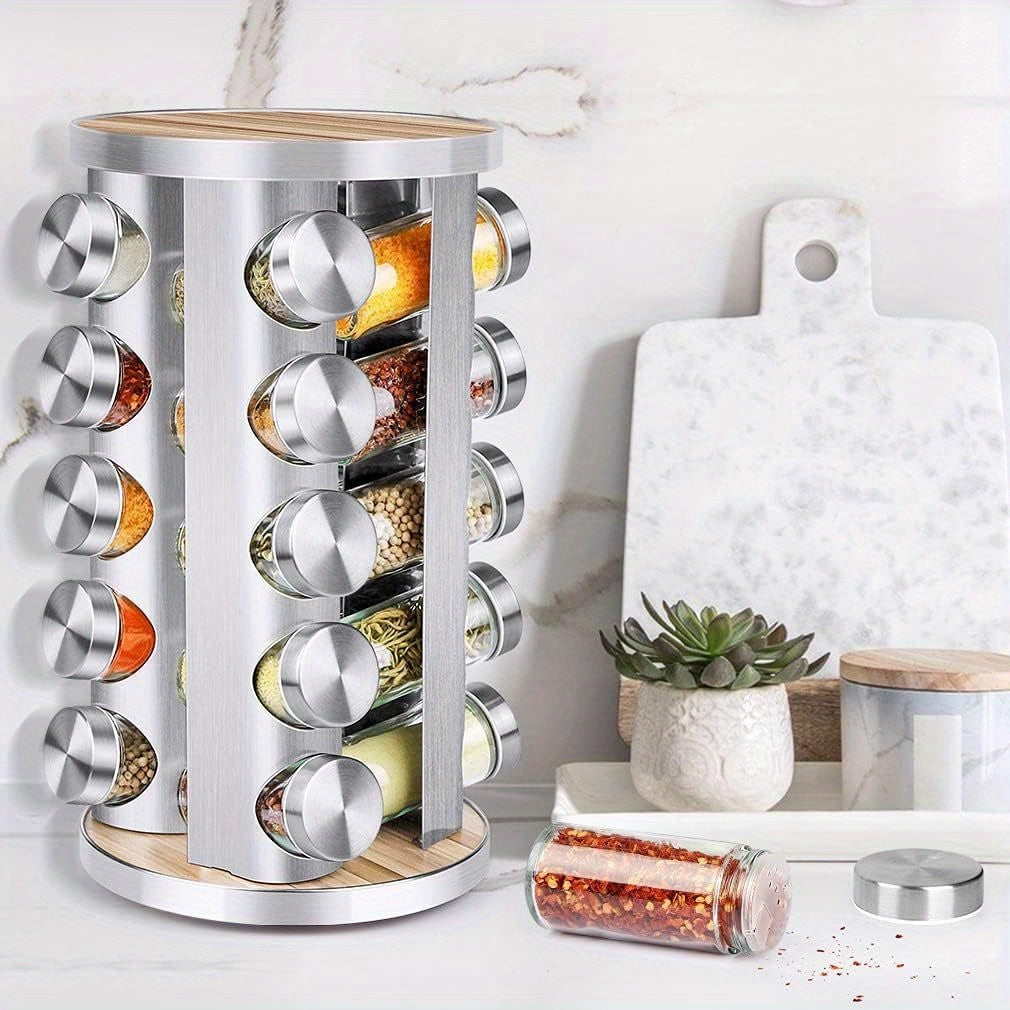 Smart Glass Spice Jar Set – clear reusable pantry storage, Spice Carousel Set Featuring 20 Spice Jars Kitchen Spice Organizer for Countertop Or Cupboard, designed for American homes, daily convenience and practical gifting