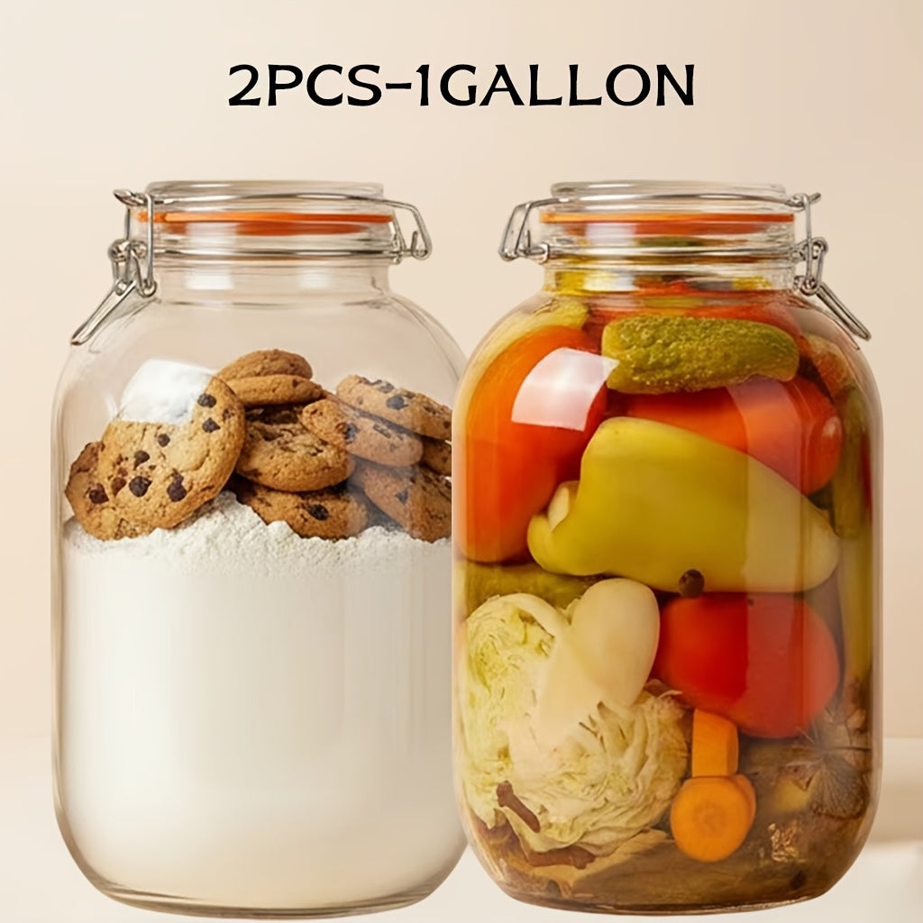 2-pack - Glass Wide-mouth Jar with Sealing Lid, 1 Gallon Wide-mouth Storage Jar with Hinged Lid, for Fermentation, Canning, Preservation, Kitchen Storage