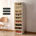 1pc/2pcs Heavy-Duty Collapsible 9-Tier Shoe Cabinet Organizer - Clear Plastic Foldable Stackable Shoe Rack with Shelves, Space-Saving Narrow Storage for Hallway, Apartment, Small Spaces - No Assembly Required (Shelves & Doors)