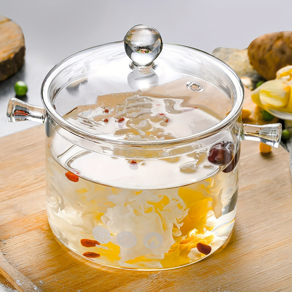 1 Set Of 2L/68oz Glass Pot with Lid, Open Cookware, Clear Soup Pot with Lid, Kitchen Small Tools, Kitchen Accessories, Kitchen Supplies, Suitable for Use In Restaurants