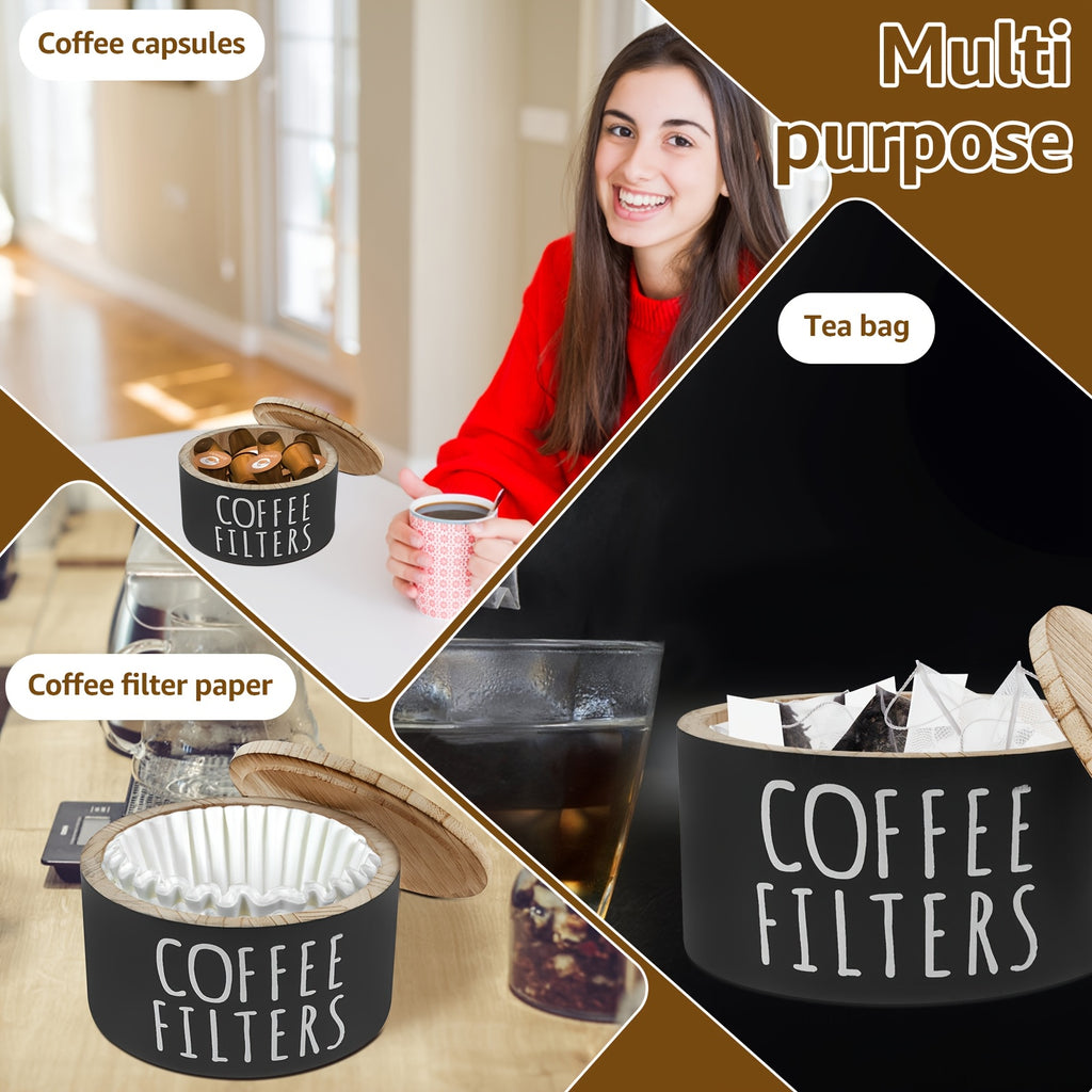 Modern Stackable Home Storage Bins – portable space-saving storage, Coffee Filter Holder Wooden Large Capacity Rustic Coffee Filter Storage Case Dispenser with Bamboo, designed for American homes, daily convenience and practical gifting