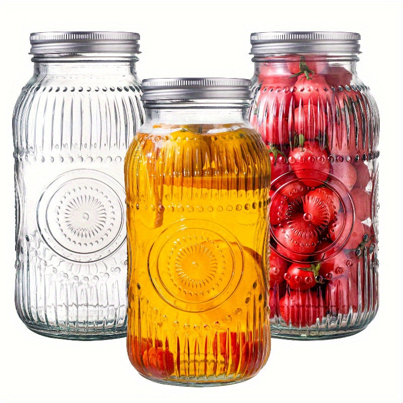 Storage Jars – Amzcku 64oz Vintage Mason Jars with Lids Wide Mouth 2 Quart Canning Jar Half