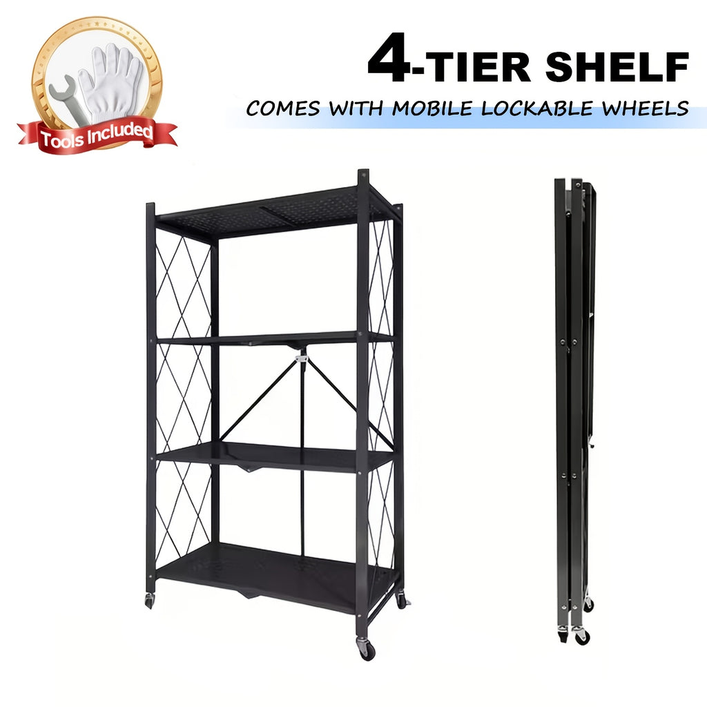 Premium Adjustable Home Storage Rack – durable multi-purpose storage, Foldable Metal Storage Rack Requiring No Installation Designed with Foldable Lockable Casters Practical And, designed for American homes, daily convenience and practical gifting