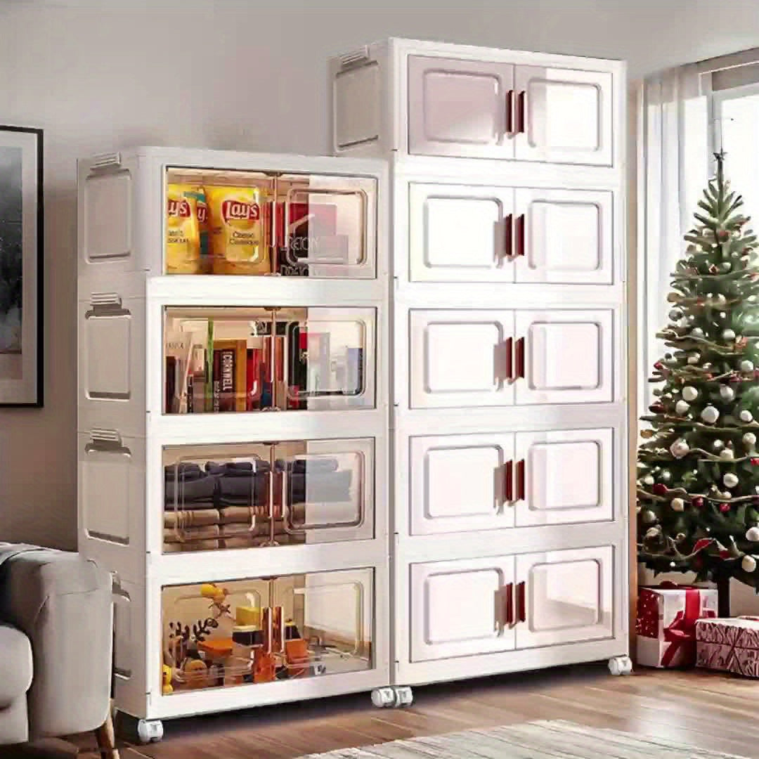 Modern Home Storage Organizer – space-saving everyday organization, Stackable Plastic Storage Cabinet with 2 to 5 Tiers Featuring Doors And Wheels Designed, designed for American homes, daily convenience and practical gifting
