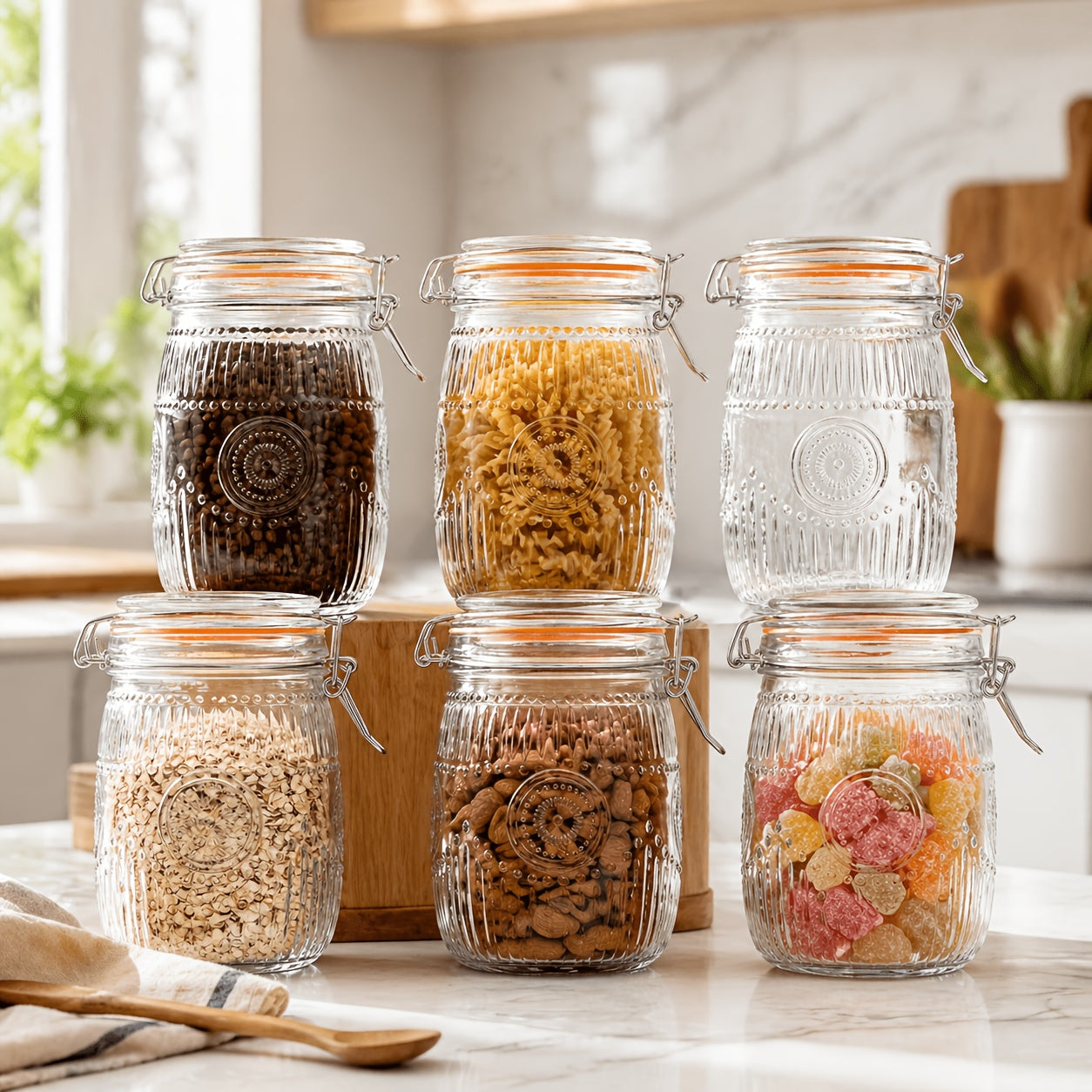 Easy-Access 32oz Mason Jar Set – clear pantry organization, reusable lidded storage, designed for American kitchens, pantries, apartments, home organization, daily use and practical gifting