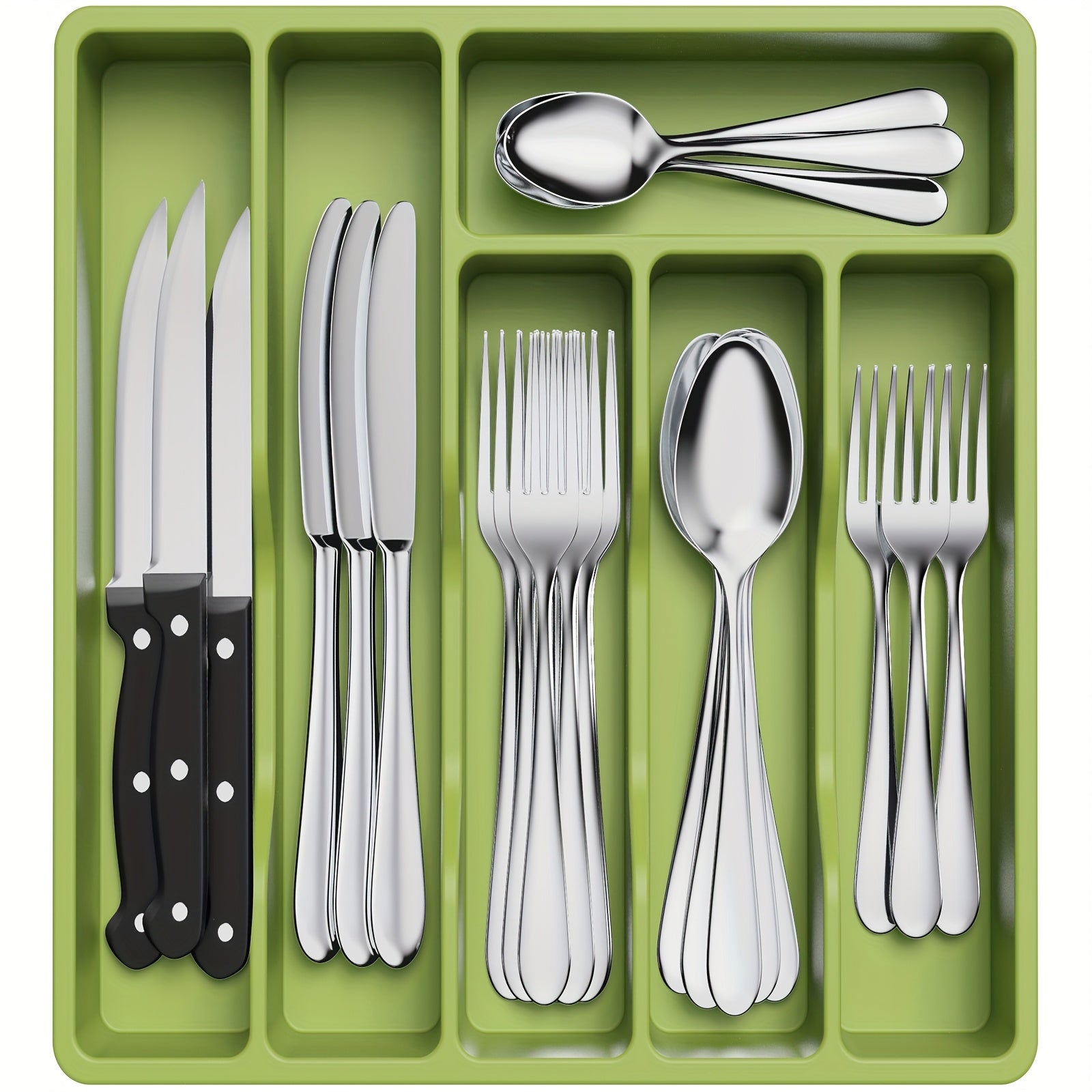 Home Organizer – 5 6 7 Compartment Silverware Drawer Organizer Tray Plastic Cutlery Storage