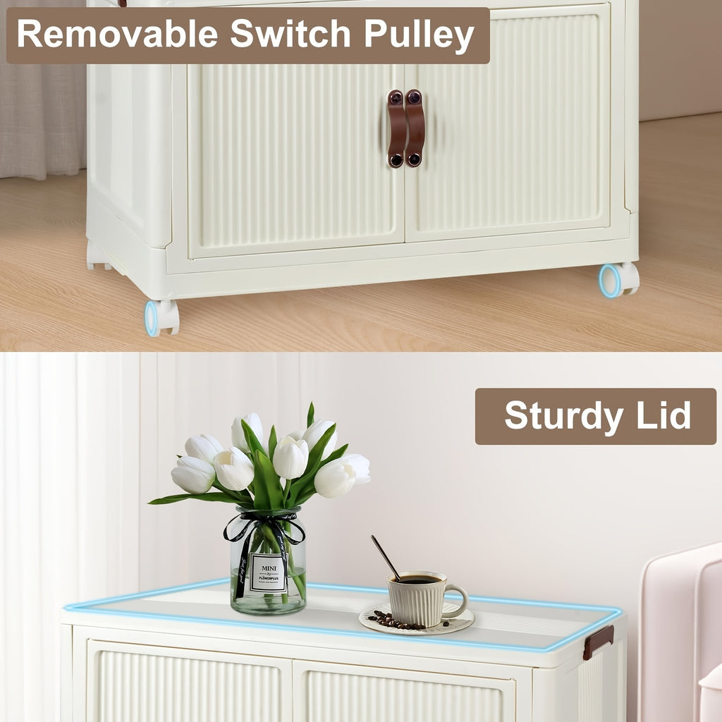 Portable Closet Wardrobe, Folding Storage Bins with Lid, Closet Organizers And Storage, Stackable Storage Box with Hanging Rod And Doors, Collapsible Plastic Clothes Cabinet with Wheels, 10 Hangers