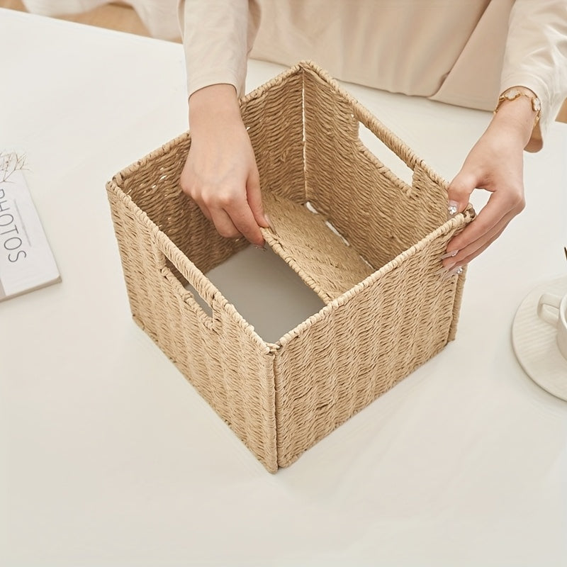 Storage Bins – Natural Rattan Storage Basket Foldable Square Natural Rattan Storage Basket