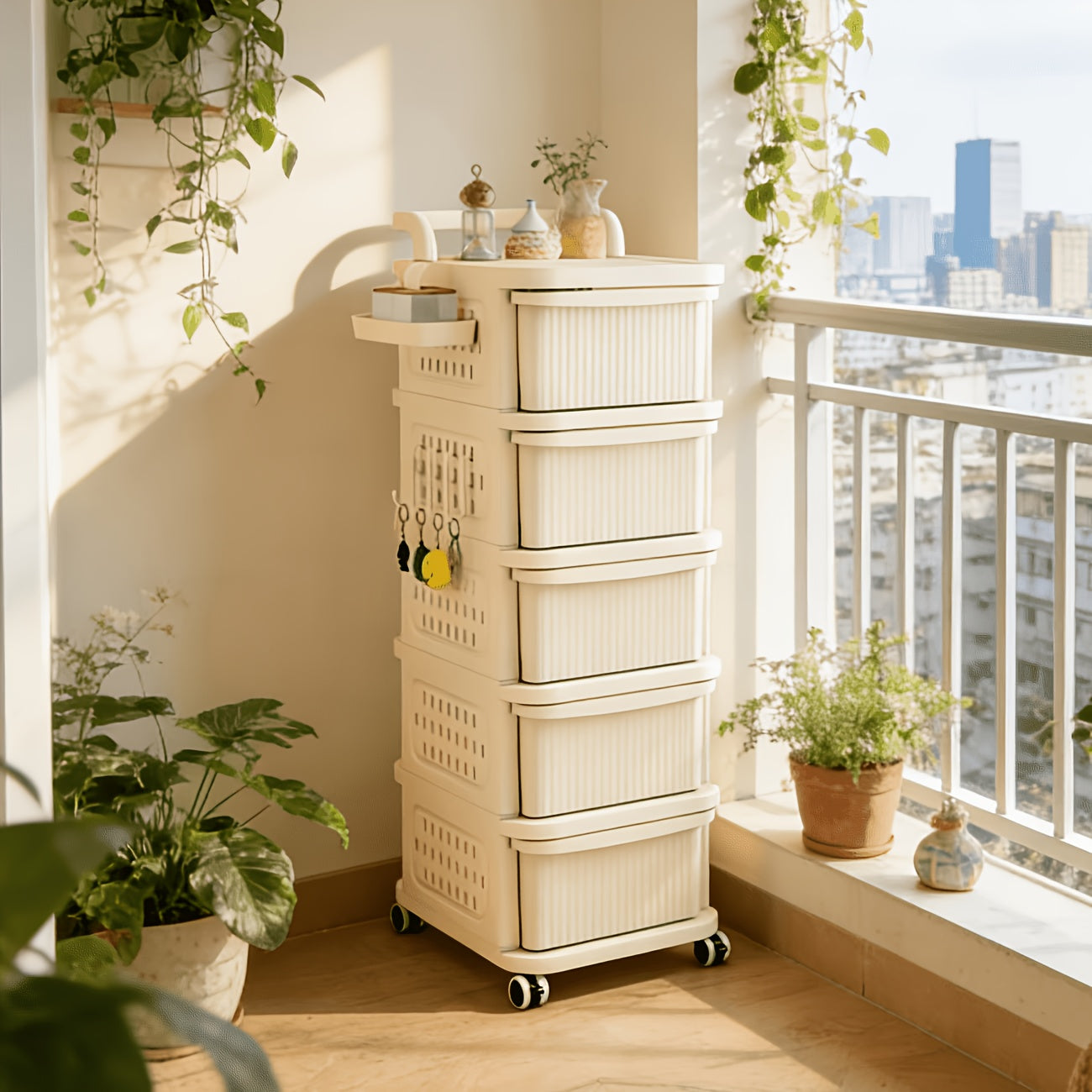 White Multi-layer Rolling Storage Cart, Multifunctional Drawer-style Cabinet, Modern Minimalist Plastic Office Cart, Stackable Layered Organizer, Living Room Storage Cart -Suitable for Kitchen, Bedroom, Living Room, And Office., Storage Drawer Units