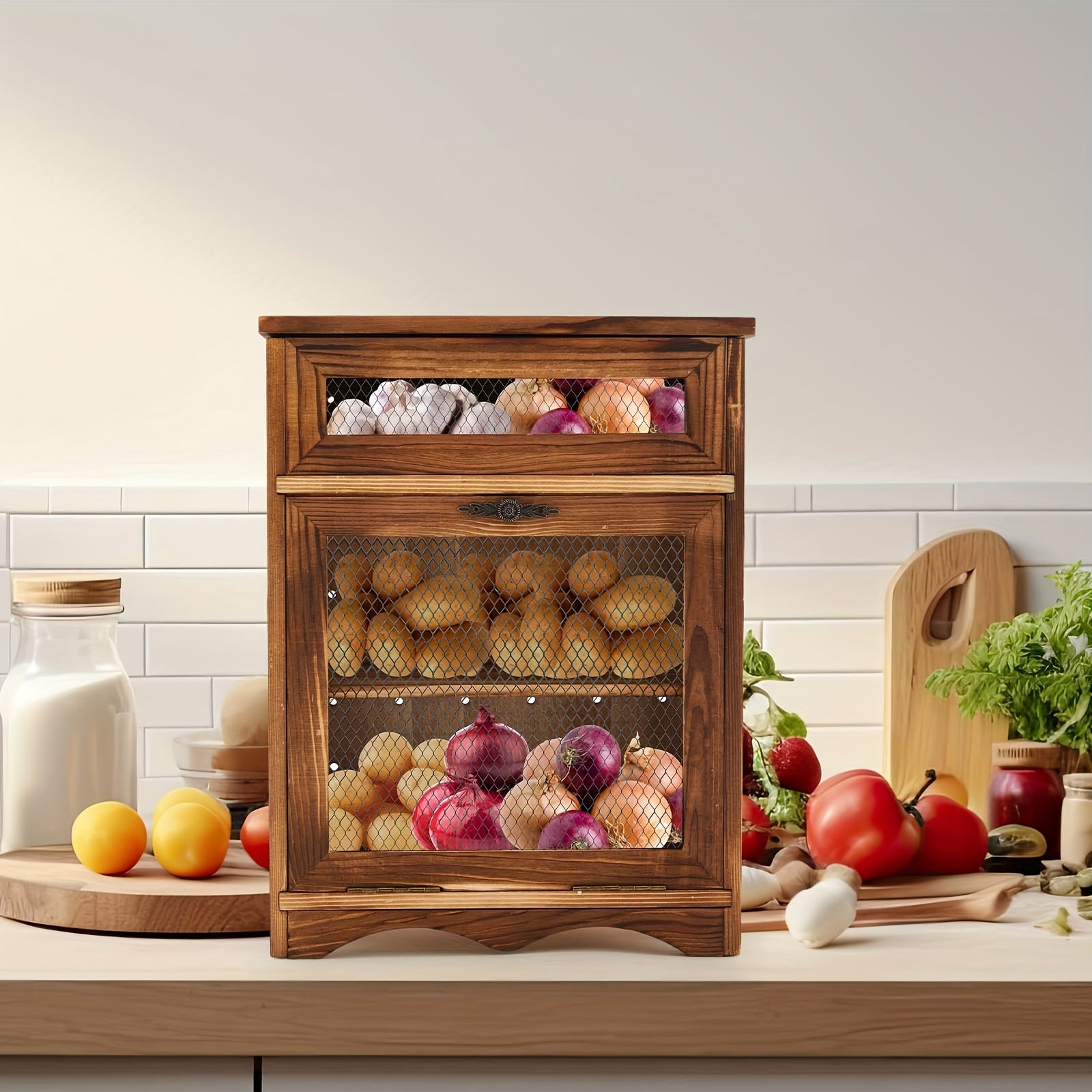 Heavy-Duty Countertop Bread Storage Box – fresh-bread countertop organization, Wooden Countertop Storage Cabinet Potato And Onion Bin Box Wooden Bread Storage Bins Potato, designed for American homes, daily convenience and practical gifting