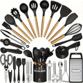 Kitchen Utensils Set-45pcs Silicone Cooking Utensils Set for Nonstick Cookware-Silicone Spatulas Set, Stainless Steel Handle-Black Kitchen Gadgets Tools, Pots And Pans Accessories