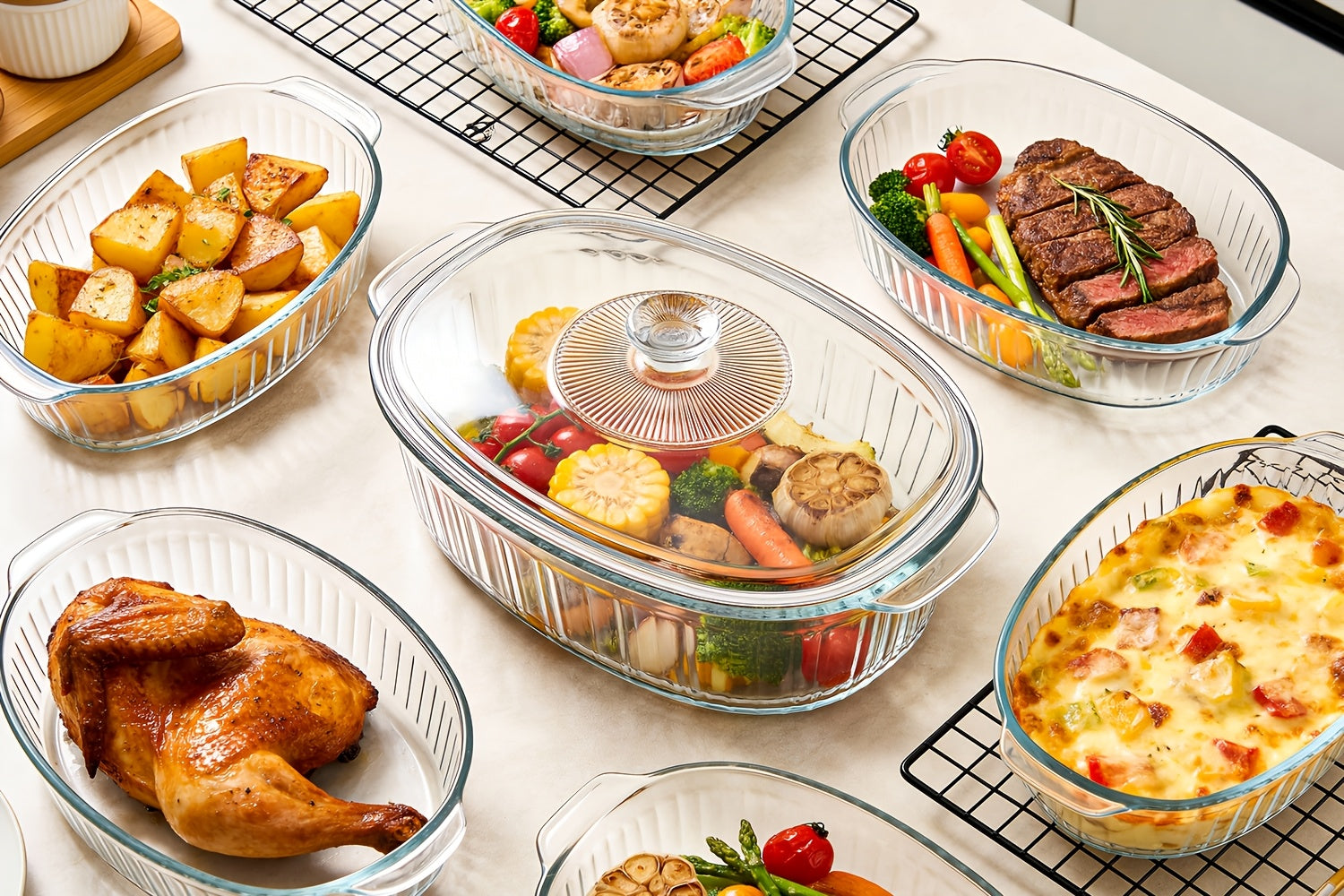 Glass Baking Dish with Lid Set, Casseroles with Glass Lids with Silicone Mat, 61oz, 95oz, Oven & Microwave Safe, Versatile Deep Glasses Food Container for Baking, Cooking; with Ideal for Desserts, Chicken, Pasta, for Holidays