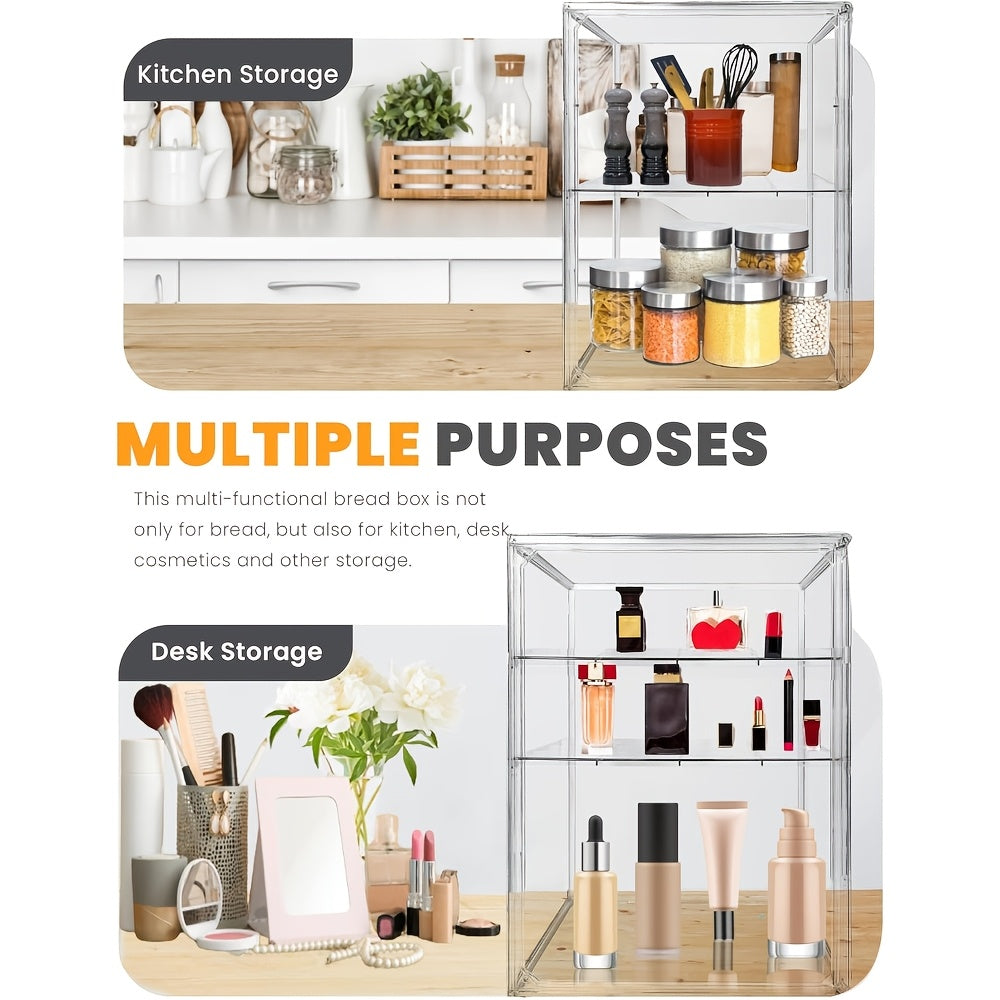 Large Bread Box for Kitchen Countertop, Pastry Display Case with Magnetic Door, with 3 Adjustable Dividers Bread Storage Container for Homemade Bread, Muffins, Bagels, Donuts