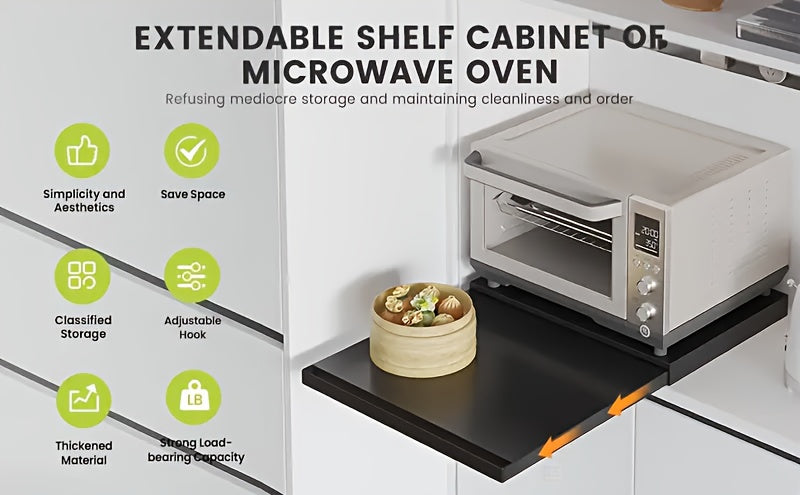 Expandable Pull-Out Countertop Extension Tray, Multi-Purpose Sliding Kitchen Shelf for Toaster Oven, Coffee Machine, Small Appliances, Space-Saving Counter Workstation for Food Prep, Coffee Bar