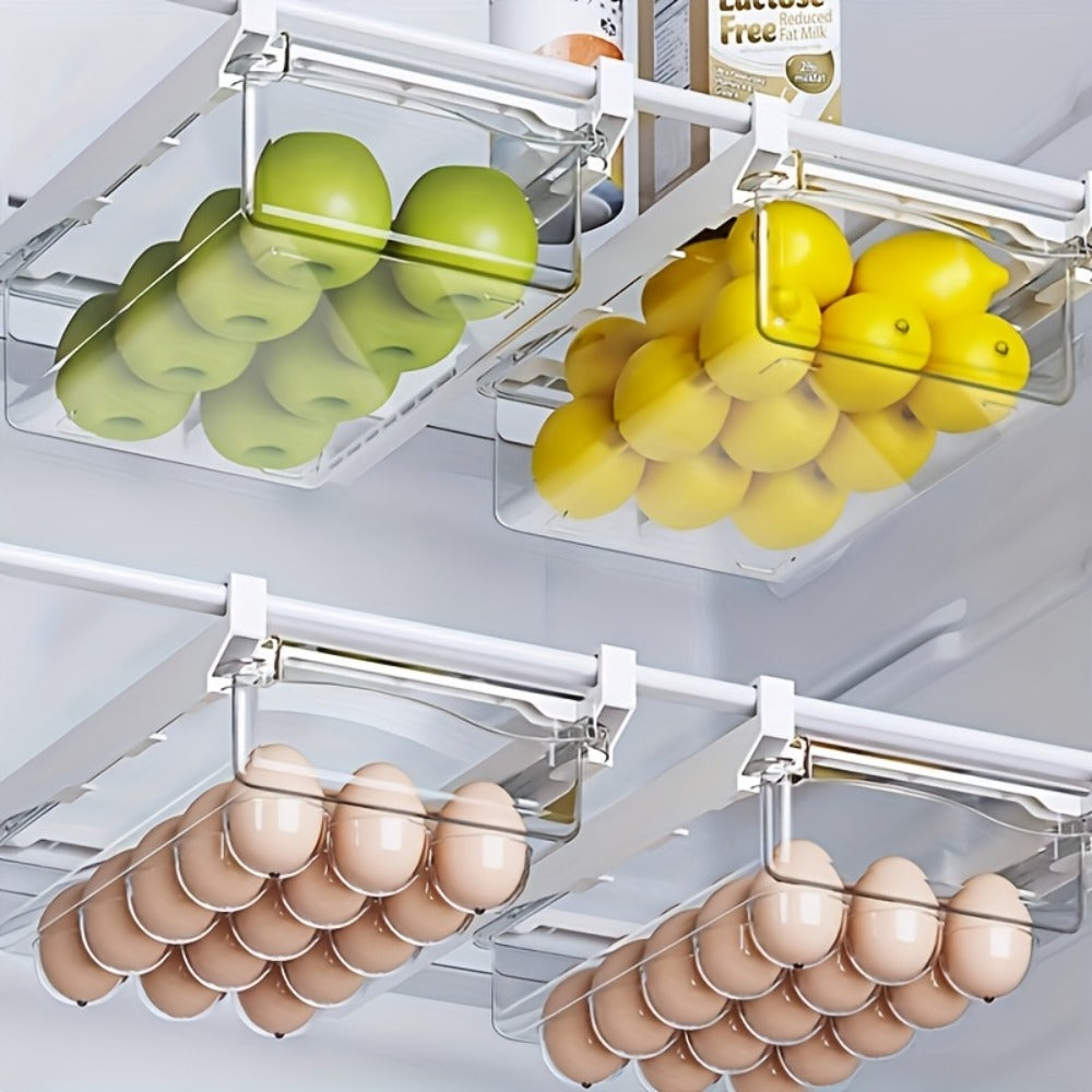 Heavy-Duty Stackable Storage Drawer – smooth-access cabinet organization, One Transparent Refrigerator Drawer Organizer Thickened Plastic Egg Storage Rack Suitable for Shelves Dividers, designed for American homes, daily convenience and practical gif
