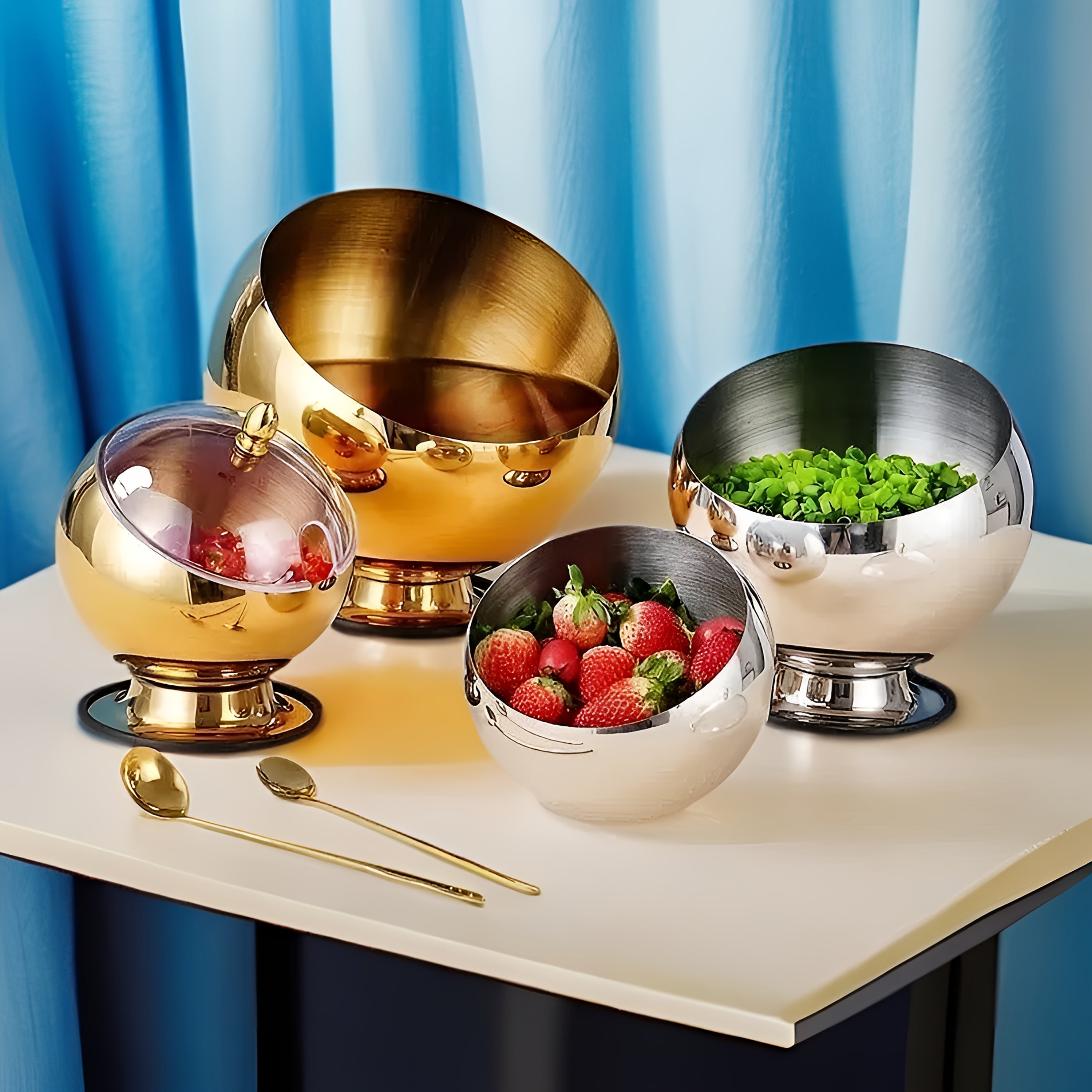 Stainless Steel Slanted Edge Bowl with Base and Lid - Aesthetic Serving Bowl for Condiments, Spices, and Nuts - Food-Safe, Durable, and Versatile for Home and Restaurant Use, Restaurant Tableware | Modern Kitchenware | Durable Kitchen Item