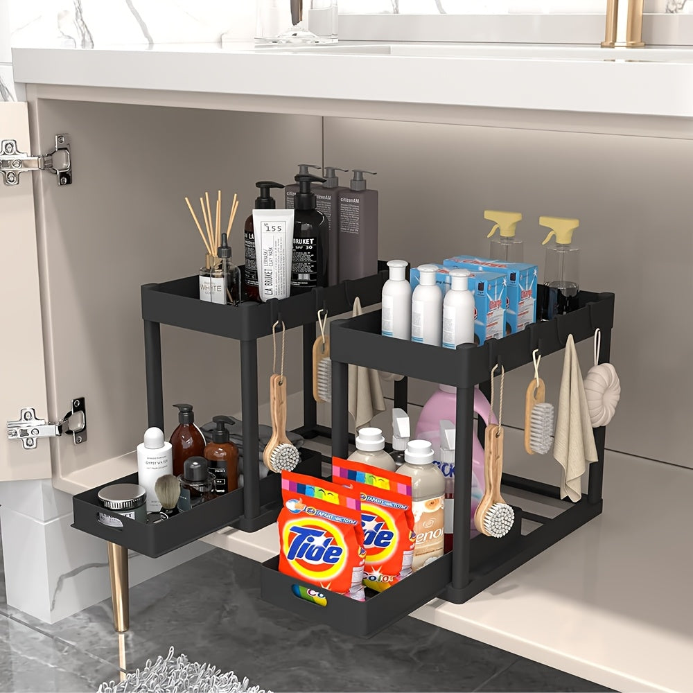 Compact 2 Tier Adjustable Home Storage Rack – durable multi-purpose storage, 1Pcs2pcs Under Sink Organizer Multi-Purpose Storage Shelf 2 Tier Sliding Cabinet Basket Multi-Purpose Kitchen, designed for American homes, daily convenience and practical g