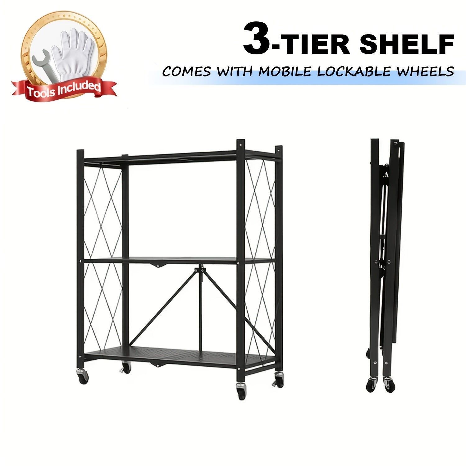 Storage Rack – Foldable Metal Storage Rack Requiring No Installation Designed with Foldable