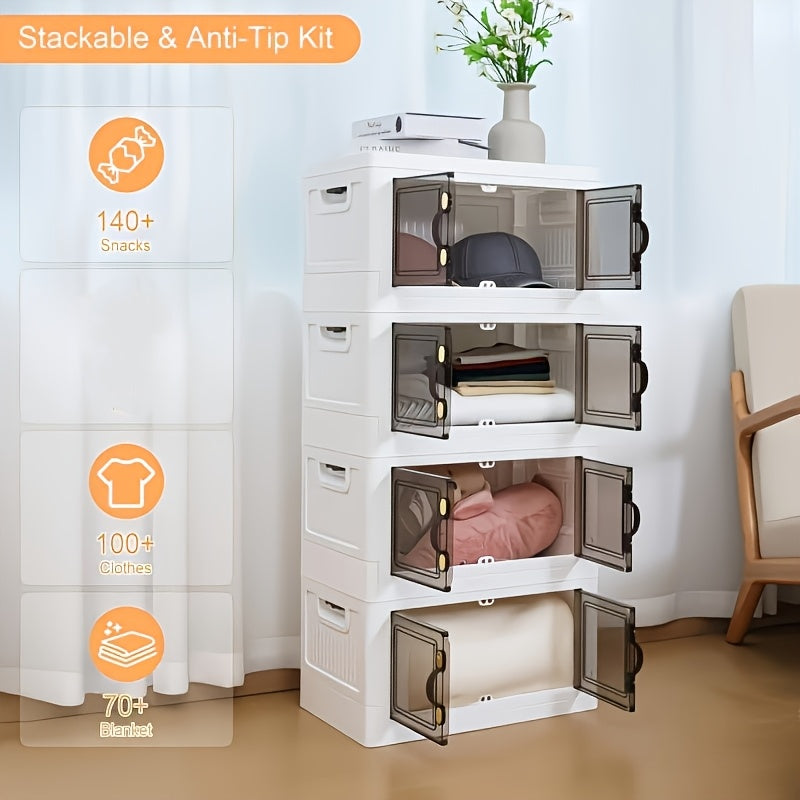 Heavy-Duty Stackable Home Storage Bins – portable space-saving storage, Collapsible Storage Bins with Lid And Wheels Plastic with Doors Suitable for Living Room, designed for American homes, daily convenience and practical gifting