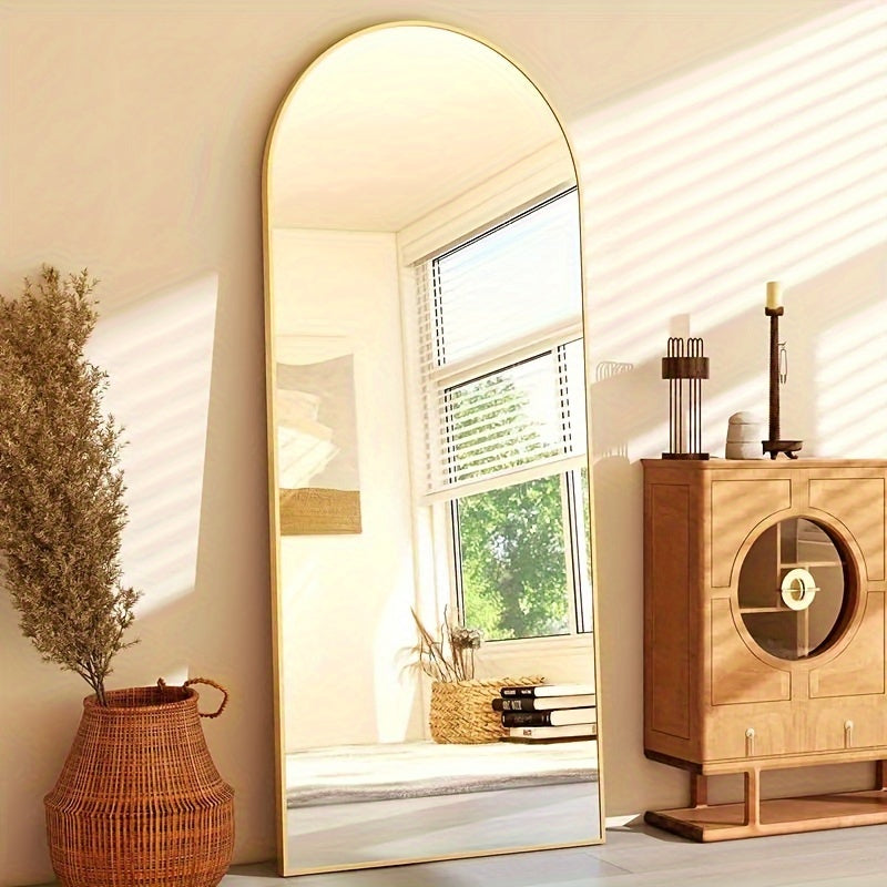 Arched/Rect Full Length Mirror, Full Body Mirror with Stand, Freestanding, Hanging or Leaning for Wall, Steel Alloy Thin Frame Floor Standing for Hotels and Bathrooms