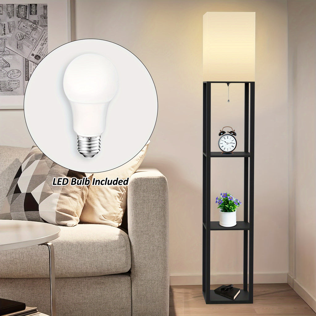 62.9" Column Floor Lamp with Shelves, Real Solid Wood And Bulb Included, Suitable for Halloween, Christmas And Other Holidays