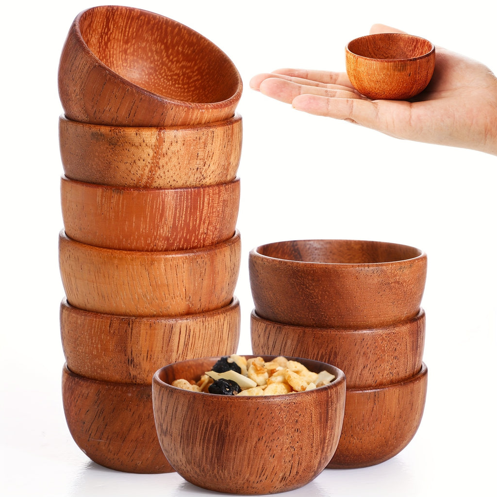 Premium 10pcs Home Storage Organizer – space-saving everyday organization, 10pcs Acacia Wooden Bowls Small Calabash Bowls Round Wood Salad Bowl Hand Carved Calabash, designed for American homes, daily convenience and practical gifting