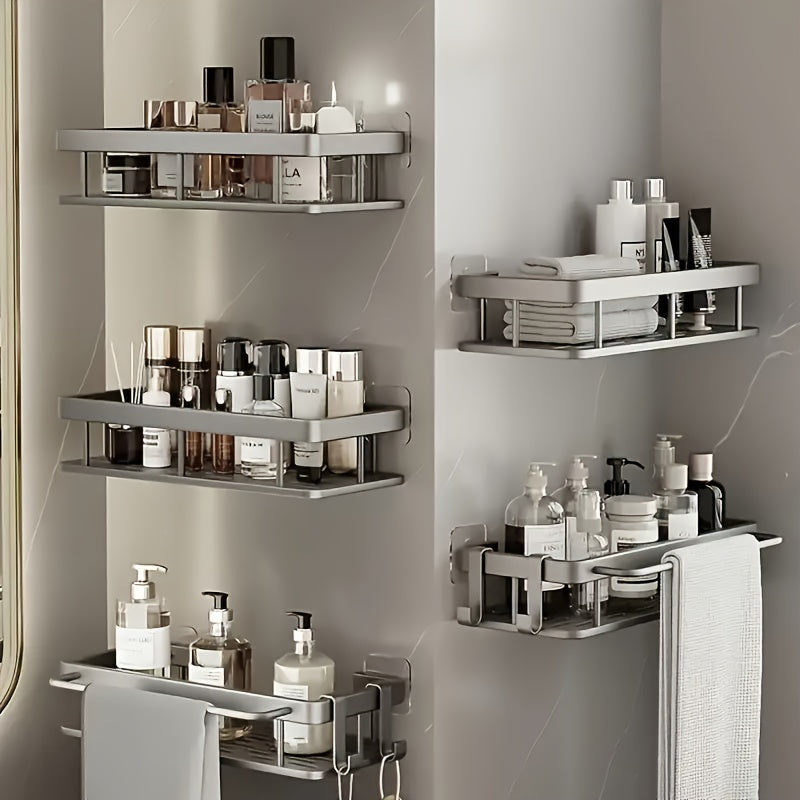 1/2/3pcs Metal Punch-free Bathroom Rack, Thickened, Easy to Install, Multi-piece Bathroom Rack, Punch-free Wall-mounted Storage Rack, Large-capacity Wall-mounted Black And Silvery Multi-function Storage Rack Suitable for Toilets And Bathrooms