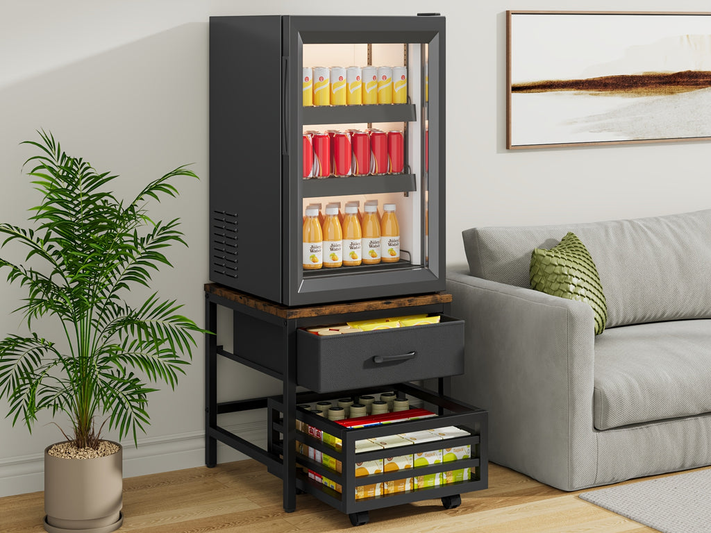 Heavy Duty Appliance Storage Shelf with Sliding Shelf & Drawer - Suitable for Fridge, Washer, Dishwasher | 19.69inch Height Shelf with 88lb Basket & Smooth Glide Drawers | 360° Swivel Wheels, Wood for Laundry Room & Kitchen, Utility Racks