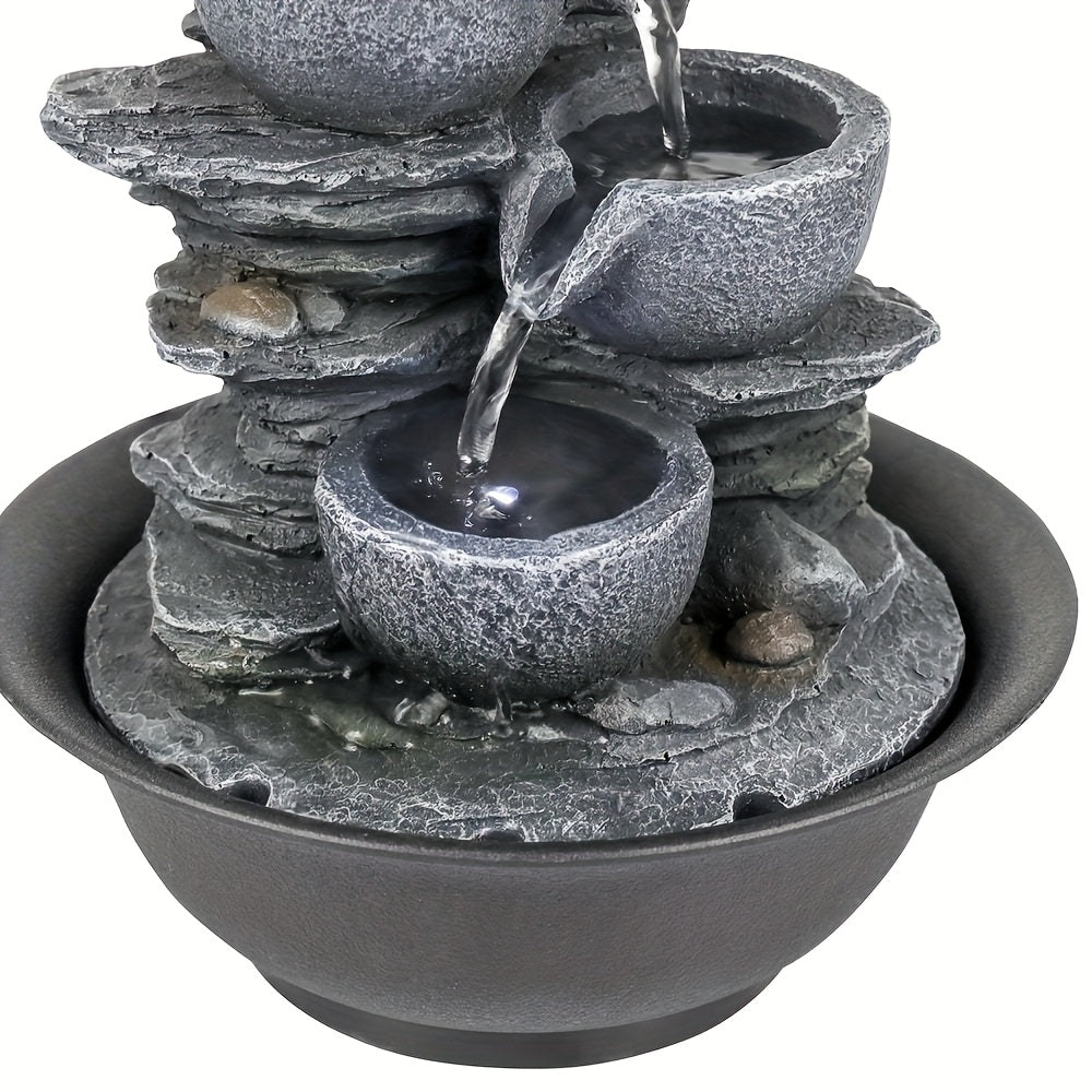 Ambient Home Decor – 1pc Resin Tabletop Fountain, Indoor Waterfall Fountains with LED Light - Plug, Realistic Rock Design for Soothing Ambiance in Bedrooms, Living Rooms, Offices Or Meditati