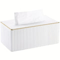Smart Stackable Home Storage Bins – portable space-saving storage, Cream White Vertical Striped Faux Leather Tissue Box With Golden Trim Desktop Napkin Dispenser, designed for American homes, daily convenience and practical gifting