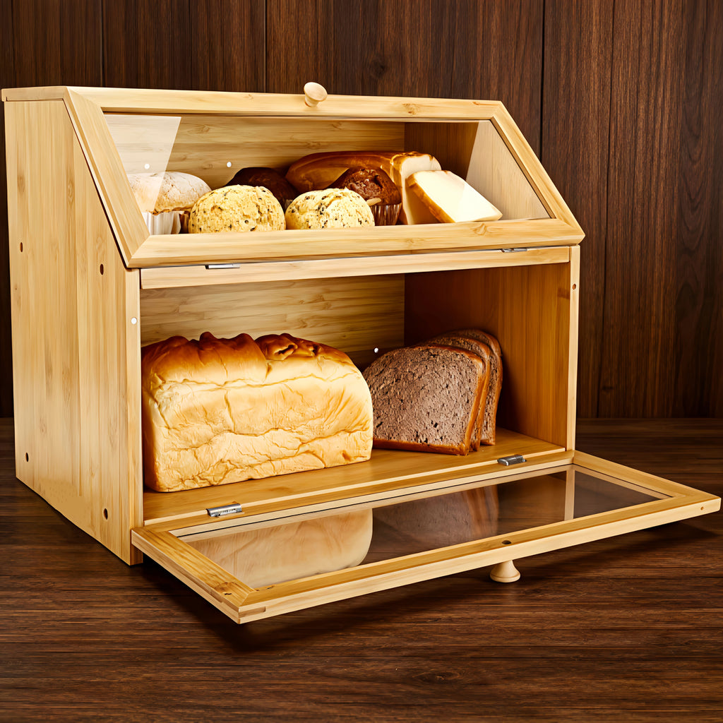 Double-Layer Bread Box | Kitchen Countertop Food Storage Organizer, Suitable for Bread, Fruits, and Snacks | Suitable for Living Room, Kitchen, Pantry, and Dining Areas