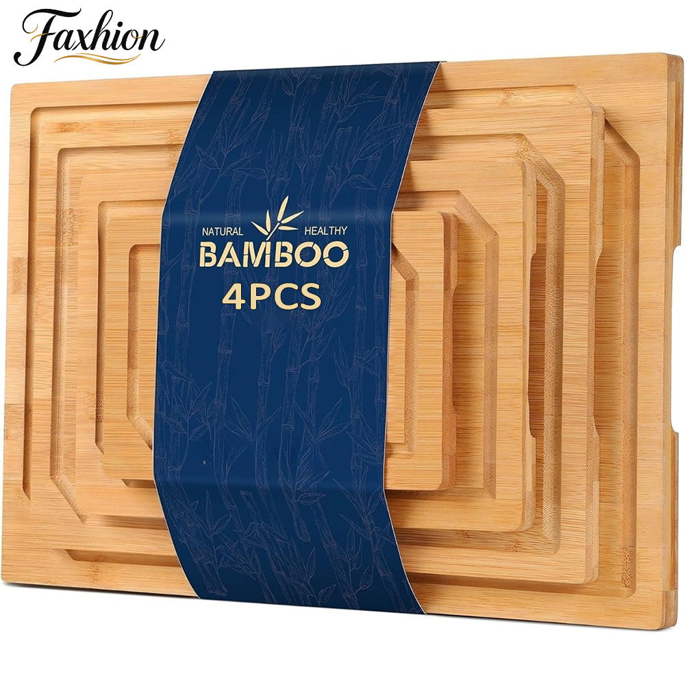 Set of Four Large Bamboo Cutting Boards, Featuring a Heavy-Duty Design with a Juice Groove, Ideal for Slicing Meat, Vegetables, And Cheese. Perfect for Family Gatherings, Parties, And As Gifts for Mother'S Day