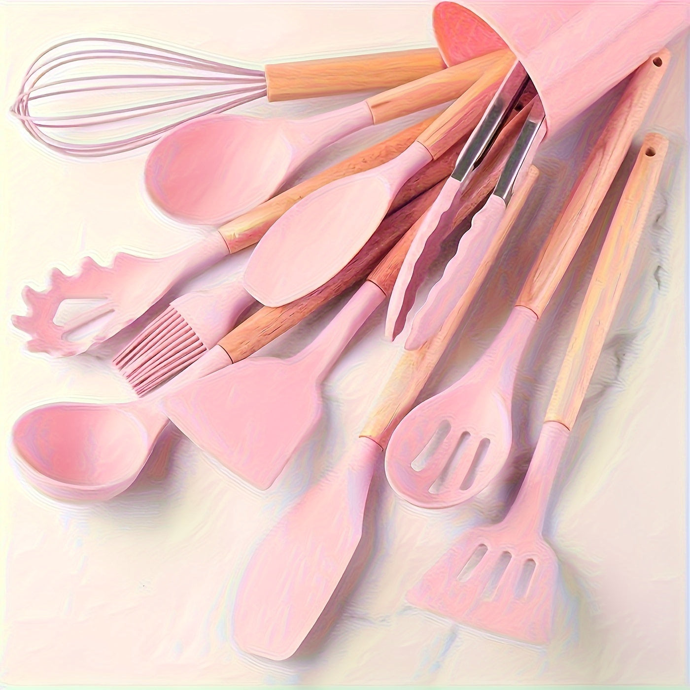 Kitchen Tools – oven-ready cooking and serving, 12pcs Silicone Kitchen Utensil Set with Wooden Han