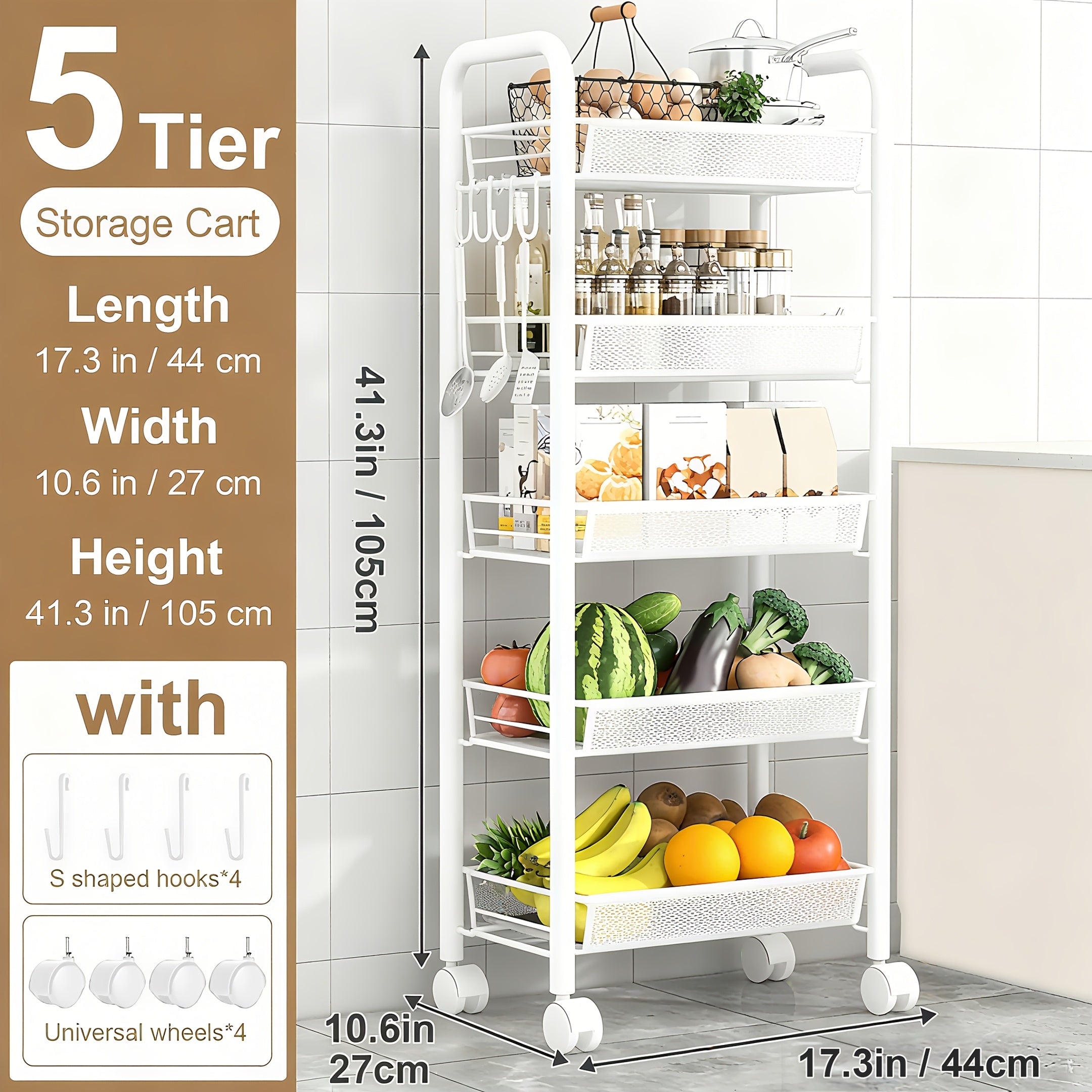 Versatile 1pc Adjustable Home Storage Rack – durable multi-purpose storage, 1pc 3 4 5 Tier Swivel Kitchen Storage Cart - Durable Carbon Steel Storage, designed for American homes, daily convenience and practical gifting