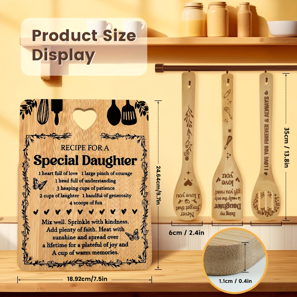 Gifts for Daughter - "Recipe for a Special Daughter" Daughter Birthday Gifts Cutting Board Set Bamboo-Made Engraved Utensil Set Birthday Gifts for Daughter Mothers Day Gifts for Daughter