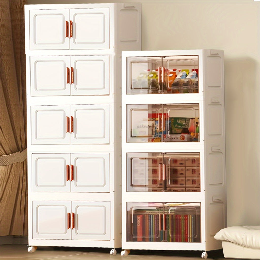 Modern Home Storage Organizer – space-saving everyday organization, Stackable Plastic Storage Cabinet with 2 to 5 Tiers Featuring Doors And Wheels Designed, designed for American homes, daily convenience and practical gifting