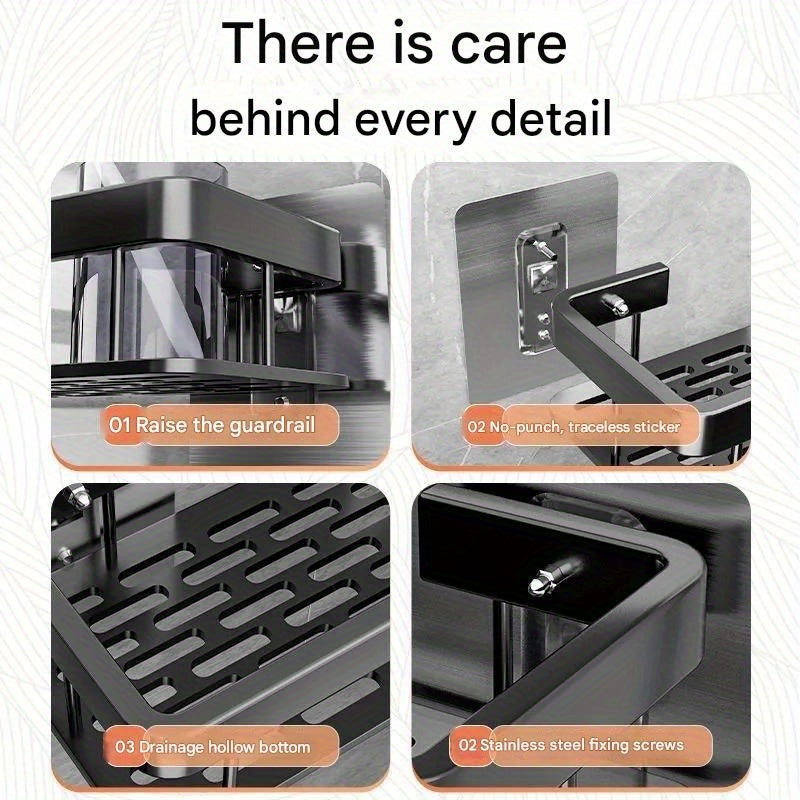 Great Value And Super Easy to Use - 2pcs Shelf Set, Portable Corner Hanging Organization Artifact, Bathroom And Toilet Storage, Very Stable, No Need to Drill Towel Bars, Punch-Free Shelf Sink Wall Storage Rack Kitchen Wall-Mounted Shelf