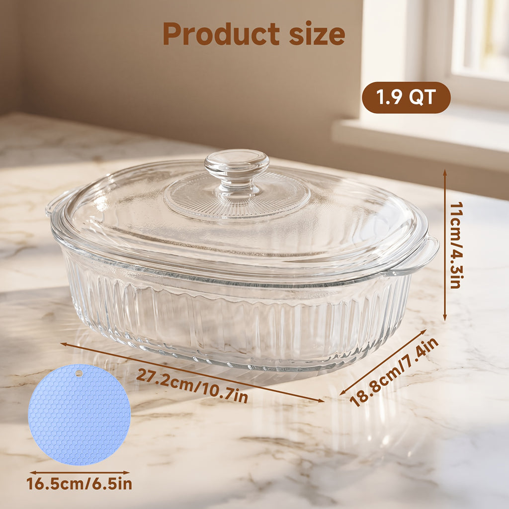 Glass Baking Dish with Lid Set, Casseroles with Glass Lids with Silicone Mat, 61oz, 95oz, Oven & Microwave Safe, Versatile Deep Glasses Food Container for Baking, Cooking; with Ideal for Desserts, Chicken, Pasta, for Holidays